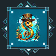 Cute steampunk seahorse with a stylish  hat.