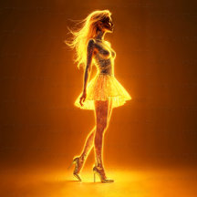 Golden Neon Glowing Fashion Model Radiant Skin 