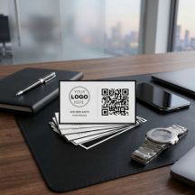 Modern Minimalist B&W QR Business Cards