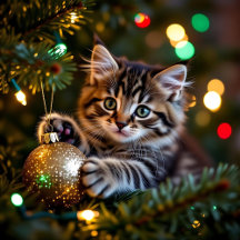 Sweet Kitten in Christmas Tree Gifts and Cards