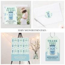 She's Ready to Pop Baby Shower Blue Boho Kawaii 