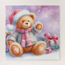 Cute Teddy Bears At Christmas Jigsaw Puzzles-1