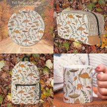 Fall Fungi and Leaves - seamless mushroom pattern.