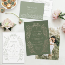 Fleur de lis spring blooms art sage green wedding