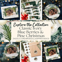 Classic Ivory Blue Berries and Pine Christmas