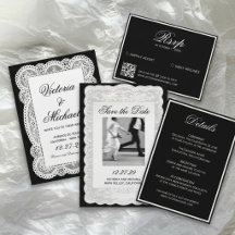 Vintage Black & White Paper Lace Wedding Suite