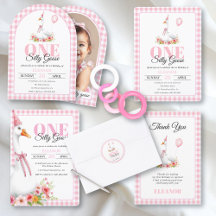 One silly goose gingham  floral 1st birthday 