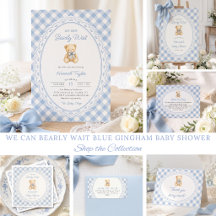 We Can Bearly Wait Blue Gingham Baby Shower