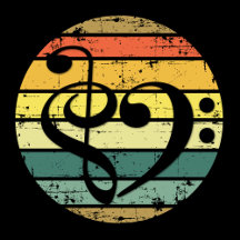 Musical Heart Over Retro Sunset Rainbow