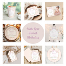 Pink Bow Floral Stripes Birthday