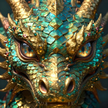 Turquoise and Gold Dragon Fantasy Art