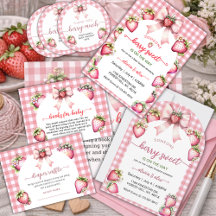 Pink Bow Plaid Blush Pink Berry Sweet Baby Shower