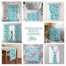 Truquoise and white vintage floral damask pattern
