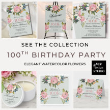 ELEGANT HANDPAINTED FLORAL 100TH BIRTHDAY PARTY