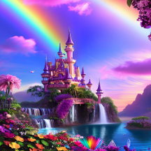 Landscape with castle, gardens and bright colors