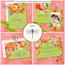 Vibrant Summer Floral Lime Orange Pink Wedding