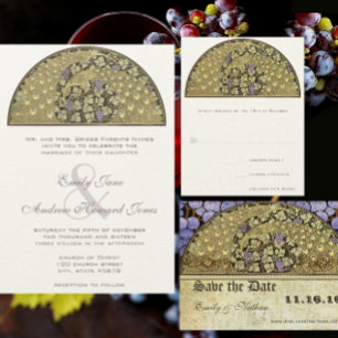 Gold Art Nouveau Peacock Birds Faire-part de maria