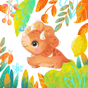 Invitation Tropical Cute Orange Dinosaur Baby shower Invitati