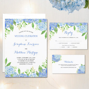 Invitation Blue Hydrangea Floral Greenery Mariage