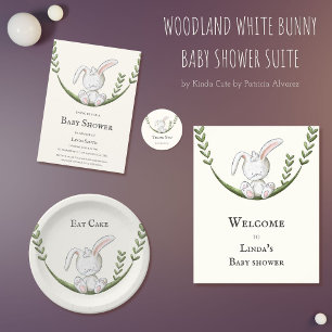 Affiche Baby shower d'accueil simple et blanc lapin