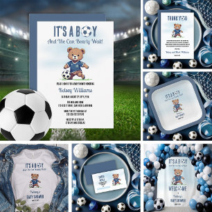 Invitation C'est un garçon Bearly Wait Soccer Player Baby sho