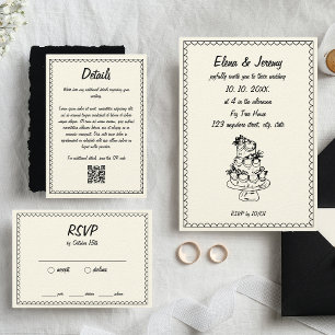 Invitation Scribble à main Vintage Croquis Mariage français