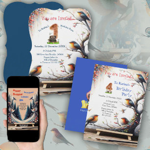 Invitation Fantaisie artistique, dessins d'oiseaux en couleur