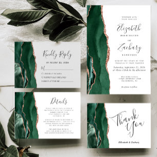Invitation Chic Emerald Green Rose Gold Agate Mariage