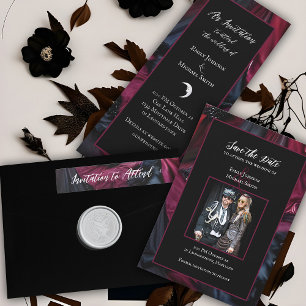 Invitation Mariage d'Halloween gothique rouge et noir satin
