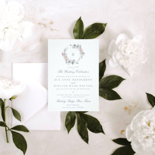 Carte D'accompagnement Monogramme d'aquarelle romantique à couronne flora