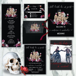 Invitation Tout En Un Goth Halloween Black Floral Mariage Photo