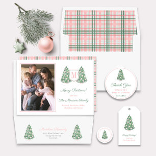 Cartes Pour Fêtes Annuelles Elégant Pink Chinoiserie Arbre de Noël 6 Photos