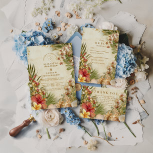 Cartons Réponse Mariage de Destination au Hibiscus et aux Palmiers