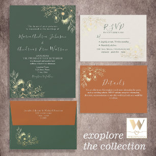 Invitation Tout En Un Mariage Fleurs Olive et Terracotta