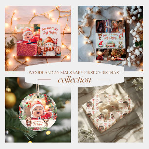Papier Cadeau Photo Woodland Animals Baby First Christmas
