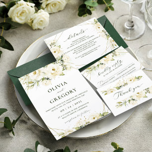 Dîner mariage vert élégant rose blanche Menu