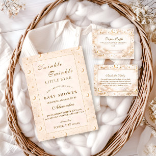 Invitation Fête de Naissance Bébé Étoile Brillante Or