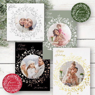 Carte De Vœux En Aluminium Élégant Fleur sauvage Joyeux Noël Photo Rose Or