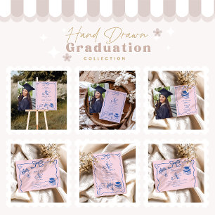 Cartons Réponse Pièce de graduation en rose et bleu illustrée