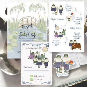 Invitation Mariage de grenouilles illustré peint à la main