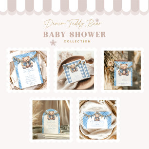 Invitation Baby shower d'ours moderne Denim Teddy
