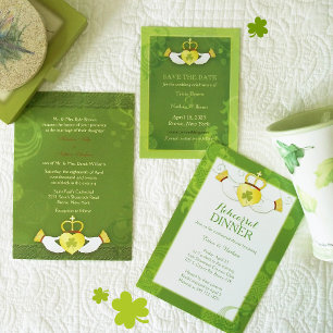 Invitation Style Vert & Or Rustique Mariage irlandais