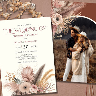 Boho Pampas Grass Terracotta Faire-part de mariage