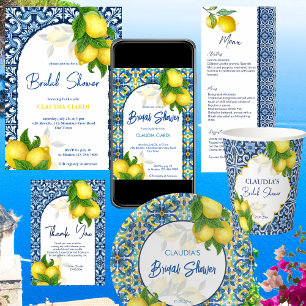 Invitation Carreaux bleus citron Amalfi Positano douche nupti