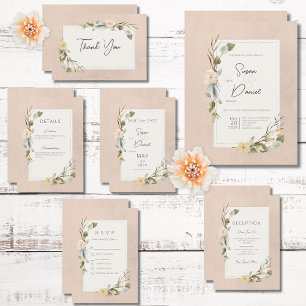 Carte D'accompagnement Boho séché Floral Frame Blush Détails du Mariage