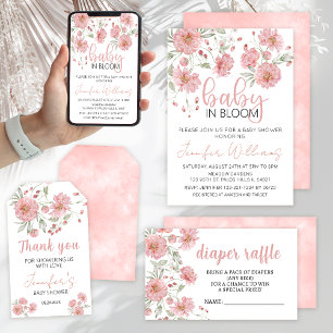Fleur sauvage rose baby shower photo invitation
