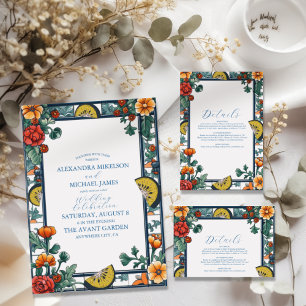 Invitation Élégant citron Botanique Bleu mariage méditerranée