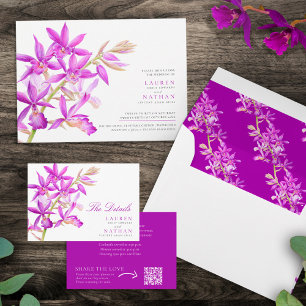Invitation Tout En Un Mariage violet orchidée orchidée aquarelle repas R