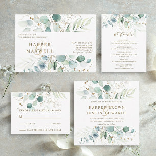 Invitation Mariage botanique Gold et Green Watercolor