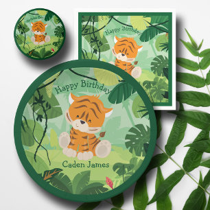 Badge Rond 5 Cm Cute Tiger Custom Kids Safari Anniversaire Party B